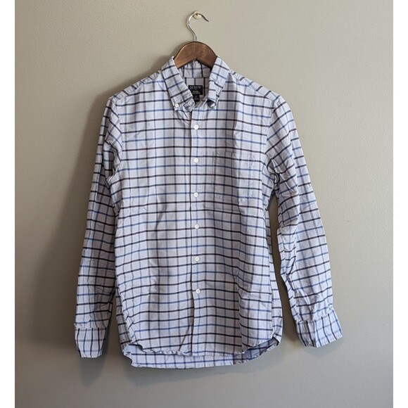 J.Crew Size Small Oxford Shirt Mens Blue Check Stretch Button Down S Crew LS Top - Picture 1 of 5